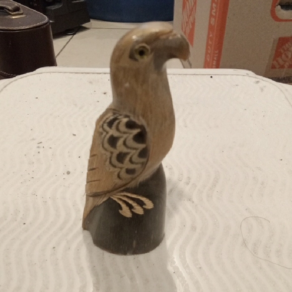 Vintage Artisan Eagle Sculpture - Tan and Black Made From Horn Very Nice
